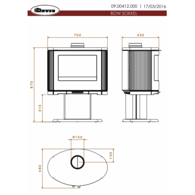 Печь-камин Dovre BOW/P, дровяная овальная, с округленным стеклом, на подставке