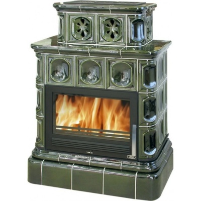 Печь-камин ABX KARELIE, с кафельным цоколем (зеленый) Печь-камин ABX KARELIE, с кафельным цоколем (зеленый)