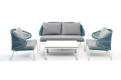 Лаунж-зона 4SIS Милан 4-местная из роупа, каркас светло-серый, роуп бирюзовый
