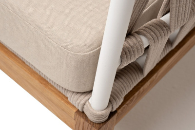 Диван 4SIS Диего 2-местный из роупа; основание дуб, каркас алюминий светло-серый муар, роуп бежевый, ткань бежевая 052