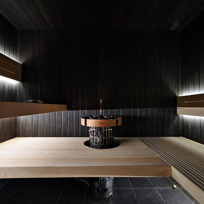 Отделка парной с электрокаменкой Harvia Cillindro