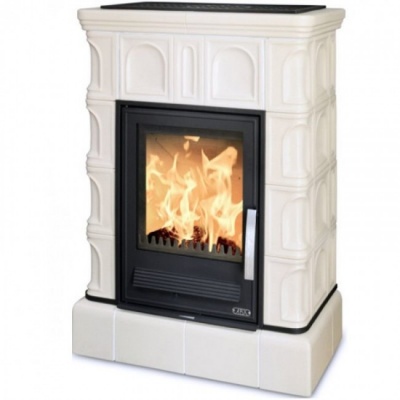 Печь-камин ABX BRITANIA L, с чугунной топкой, с кафельным цоколем (перламутр)