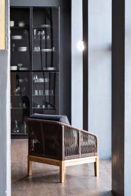 Кресло 4SIS Канны из роупа, основание дуб, роуп коричневый, ткань темно-серая 027