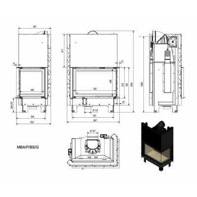 Каминная топка Kratki MBA P BS G Каминная топка Kratki MBA P BS G