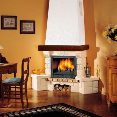 Каминная облицовка Supra-Russia Bolero SR, желтая, с деревянной балкой