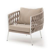 Кресло 4SIS Диего Каркас белый муар, роуп бежевый круглый, ткань бежевая 035