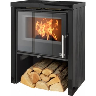 Печь-камин ABX Toledo EXclusive низкий (черная сталь, кафель черный)