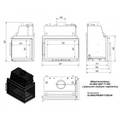 Каминная топка Kratki Oliwia PW BP 17 BS W (угловое стекло справа, змеевик) Каминная топка Kratki Oliwia PW BP 17 BS W (угловое стекло справа, змеевик)