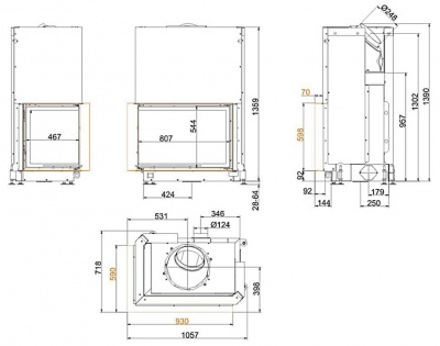 Каминная топка Brunner Eck-Kamine EK 57/82/48 с подъемом  Каминная топка Brunner Eck-Kamine EK 57/82/48 с подъемом