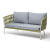 Диван 4SIS Диего 2-местный из роупа, каркас алюминий светло-серый муар, роуп салатовый меланж, ткань светло-серая