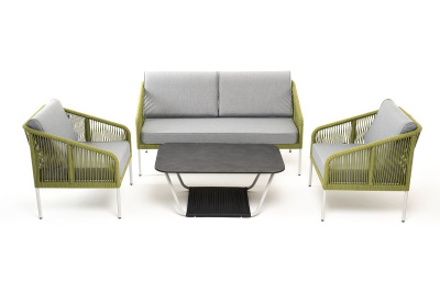 Лаунж-зона 4SIS Канны 4-местная из роупа со столиком Глория Цвет: светло-серый, салатовый меланж