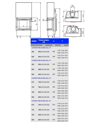 Каминная топка Kobok Corner 650 VD R90-S/500 L/P