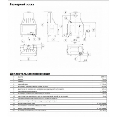 Каминная топка ABX Oxford 7, с теплообменником