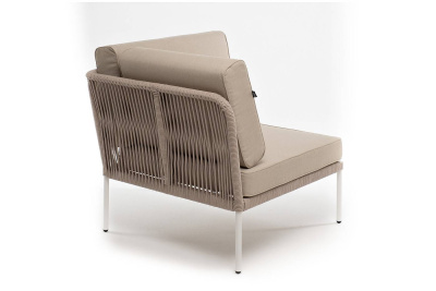 Угловой модуль 4SIS Канны из роупа, каркас алюминий белый муар, роуп бежевый круглый, ткань бежевая 035 Угловой модуль 4SIS Канны из роупа, каркас алюминий белый муар, роуп бежевый круглый, ткань бежевая 035