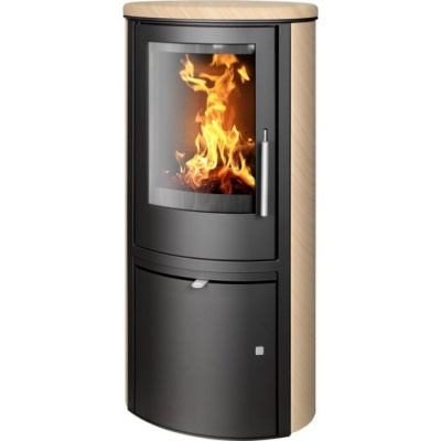 Печь-камин ABX Reno panorama (черная сталь, бразильский песчаник с верхней плитой)
