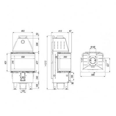 Топка Defro Home Intra XSM C, 8 кВт, 586/477/337мм