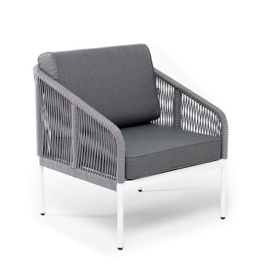 Кресло 4SIS Канны, каркас светло-серый муар, роуп светло-серый, ткань светло-серая