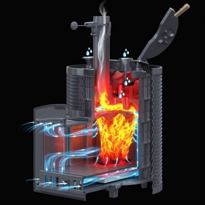 Печь для бани чугунная Гефест AVANGARD 24 (П2) в круглой сетке