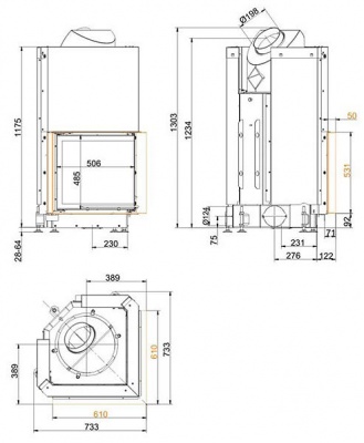 Каминная топка Brunner Eck-Kamine EK 51/52/52 с подъемом  Каминная топка Brunner Eck-Kamine EK 51/52/52 с подъемом