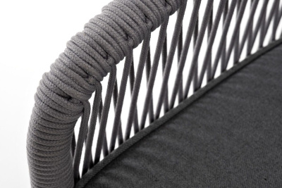 Диван 4SIS Канны 3-местный из роупа; каркас алюминий белый муар, роуп светло-серый круглый, ткань серая 017