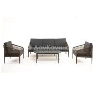 Лаунж-зона 4SIS Канны 5-местная из роупа со столом Верона (серый гранит), каркас коричневый, роуп коричневый