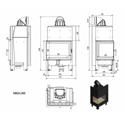 Каминная топка Kratki MBZ P BS (угловое стекло справа) Каминная топка Kratki MBZ P BS (угловое стекло справа)