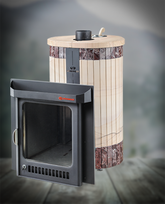 Дровяная печь Ферингер Оптима ПФ, мрамор Окаменевшее дерево (перенесённый рисунок) и Россо Леванте, до 28 м³ Дровяная печь Ферингер Оптима ПФ, мрамор Окаменевшее дерево (перенесённый рисунок) и Россо Леванте, до 28 м³