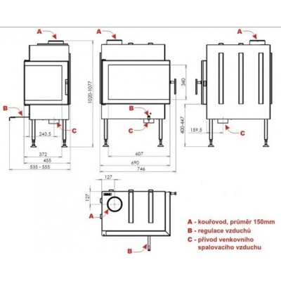Каминная топка ABX Cardiff (стальная правая)