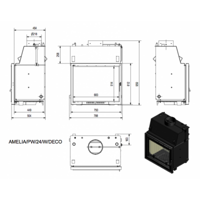 Каминная топка Kratki Amelia PW 24 W DECO (змеевик) Каминная топка Kratki Amelia PW 24 W DECO (змеевик)