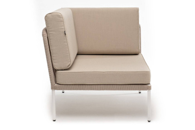 Угловой модуль 4SIS Канны из роупа, каркас алюминий белый муар, роуп бежевый круглый, ткань бежевая 035 Угловой модуль 4SIS Канны из роупа, каркас алюминий белый муар, роуп бежевый круглый, ткань бежевая 035