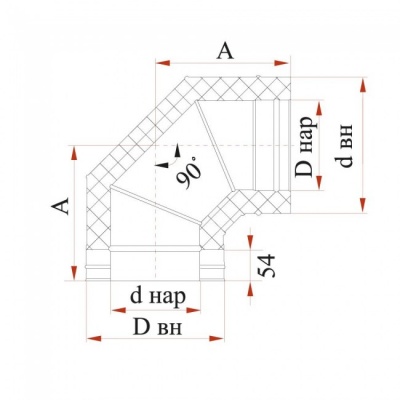 Отвод Дымок 0.5 мм 90 с изоляцией, d=200 мм