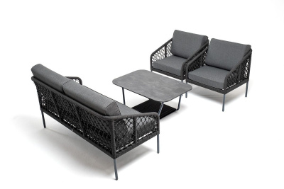 Лаунж-зона 4SIS Канны 4-местная из роупа узелкового плетения Цвет: темно-серый