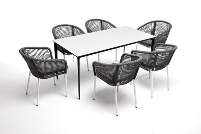 Обеденная группа 4SIS Малага 6-местная со стульями Марсель Цвет: белый, серый, молочный