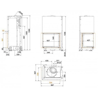 Каминная топка Brunner Eck-Kamine EK 57/67/44 с подъемом  Каминная топка Brunner Eck-Kamine EK 57/67/44 с подъемом