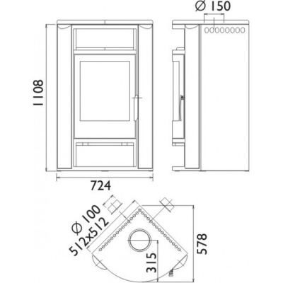 Печь-камин ABX Polar 6 угловой (серая сталь)