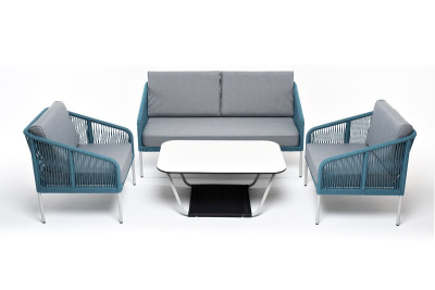 Лаунж-зона 4SIS Канны 4-местная из роупа со столиком Глория Цвет: светло-серый, бирюзовый