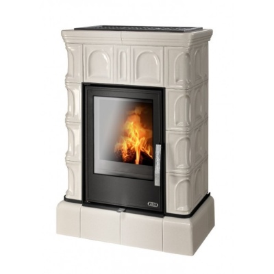 Печь-камин ABX BRITANIA KI, с кафельным цоколем, с теплообменником, с допуском воздуха (перламутр)