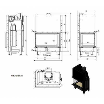 Каминная топка Kratki MBO L BS G Каминная топка Kratki MBO L BS G