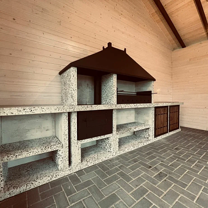 Модульная гриль кухня из термостойкого бетона с добавлением мраморной крошки.