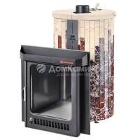 Дровяная печь Ферингер Малютка ПФ в облицовке Россо Леванте+"Окаменевшее дерево", до 18 м³