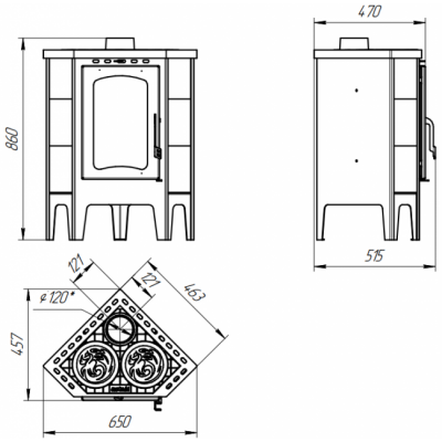 Печь-камин ЭкоКамин Бавария угловая c плитой Незабудка (PK123H)