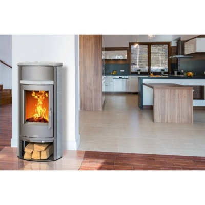 Печь-камин ABX Pori 7 Аква с теплообменником (серая сталь)