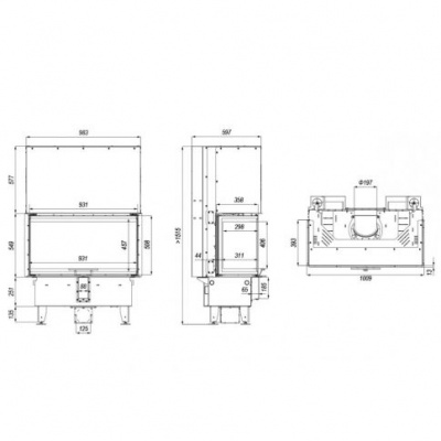 Топка Defro Home Intra ME C G, 13 кВт, 1009/549/393мм, трехсторонний, гильотина