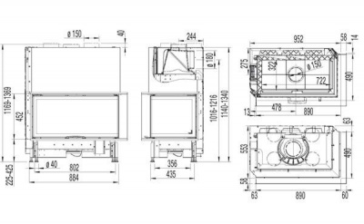 Каминная топка Austroflamm 89x49x45 S Rechts