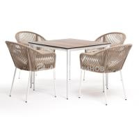 Обеденная группа 4SIS Малага 4-местная со стульями Лион Цвет: белый, бежевый