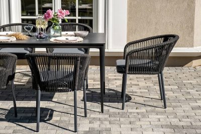 Обеденная группа 4SIS Малага 6-местная со стульями Марсель, каркас темно-серый, роуп темно-серый