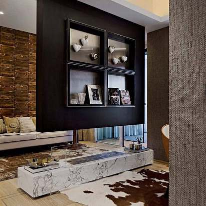 Островной биокамин встроенный в тумбу