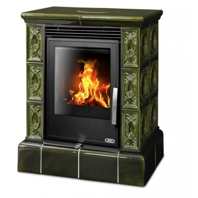 Печь-камин ABX Helvetia KPI, с кафельным цоколем, с допуском воздуха (зеленый)