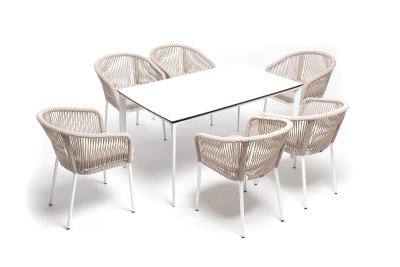 Обеденная группа 4SIS Малага 6-местная со стульями Марсель Цвет: белый, бежевый, молочный