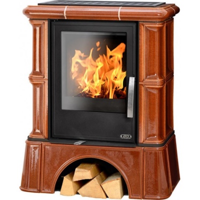 Печь-камин ABX BAVARIA KI, с кафельным цоколем, с теплообменником, с допуском воздуха (каштан)